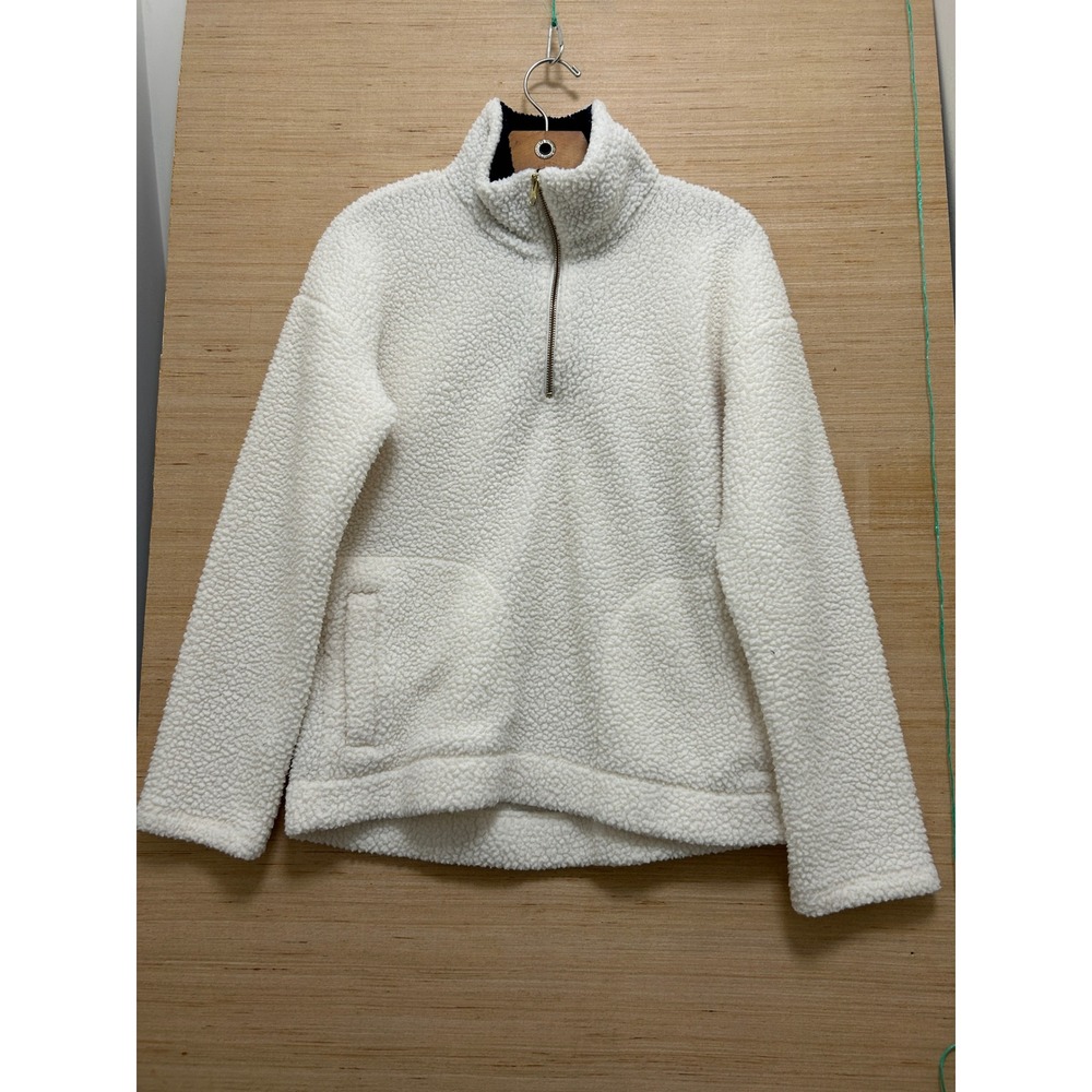 Old Navy Sherpa Fleece Pullover‎ Sweatshirt White Quarter Zip Pockets Size M